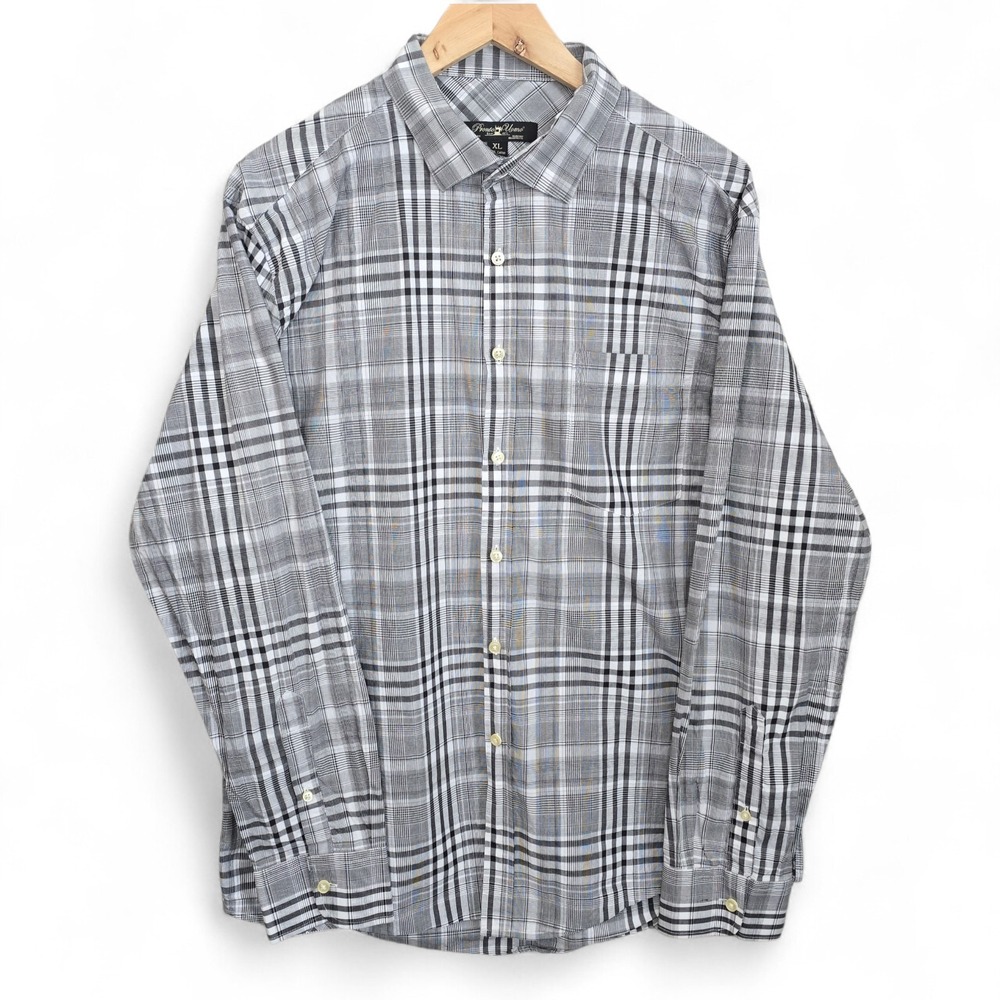 Pronto Uomo Dress Shirt Mens XL Black Plaid Button Up Long Sleeve Cotton Career